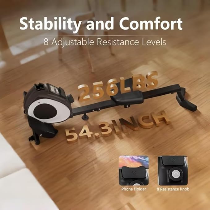 Magnetic Rowing Machine for Home Use Foldable Rower with 8-Level Adjustable Resistance, Quiet Design, LCD Monitor Tablet Holder, Full Body Workout, Supports 265 lbs