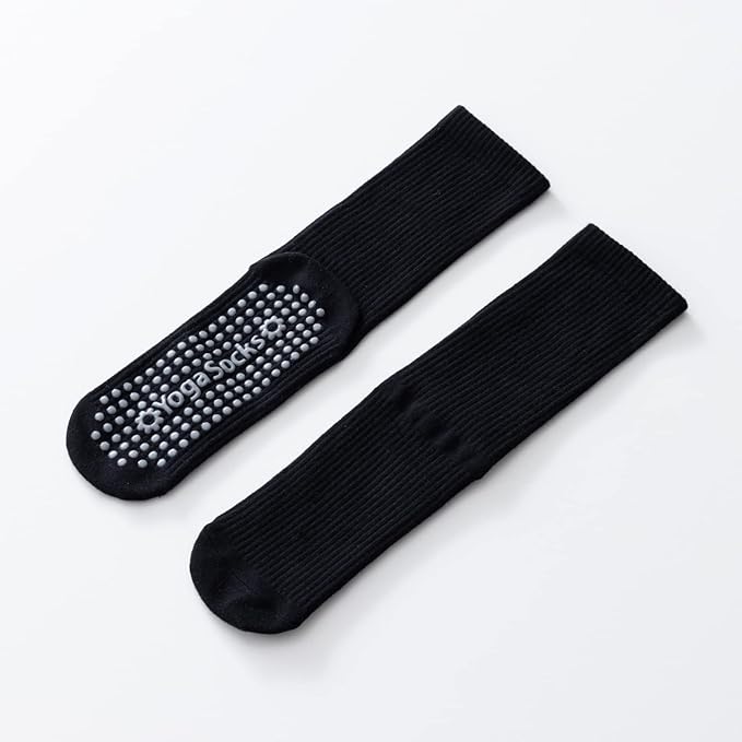 Yoga Pilates Socks with Grips for Women Non Slip Solid Colored Cushioned Crew Compression Socks for Barre Ballet Dance