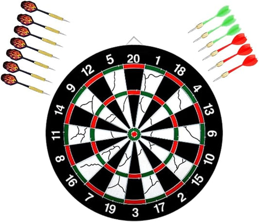 Flocking Dart Board Set,Double-Sided Dart Board with 12pcs Steel Tip Darts-Lightweight Bristle Dartboard-Multiplayer Party Games