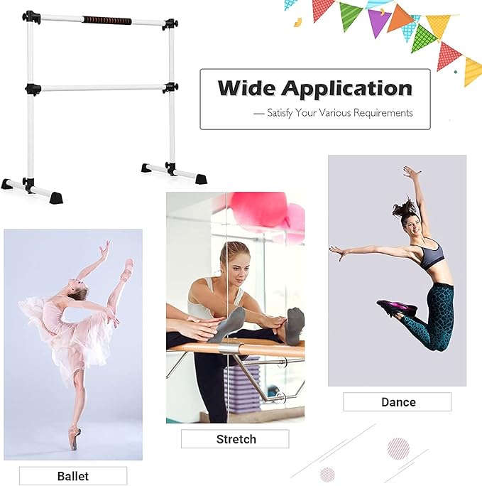 Costzon Portable Ballet Barre, 4ft Freestanding Double Ballet Bar with Adjustable Height, Fitness Dance Bar w/Foam Pads for Stretching, Home Gym Barre Exercise Equipment for Kids & Adults