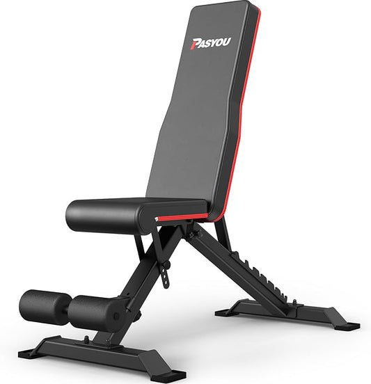 PASYOU Adjustable Weight Bench Full Body Workout Multi-Purpose Foldable Incline Decline Exercise Workout Bench for Home Gym