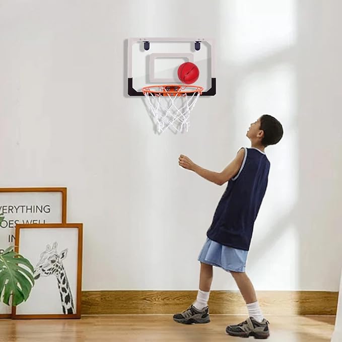 NI-ROU Indoor Mini Basketball Hoop and 4pcs Balls for Door Classroom Board Hoop Game Set for Kids Wall Mount with Complete Accessories Basketball Toy Gifts for Boys Teens