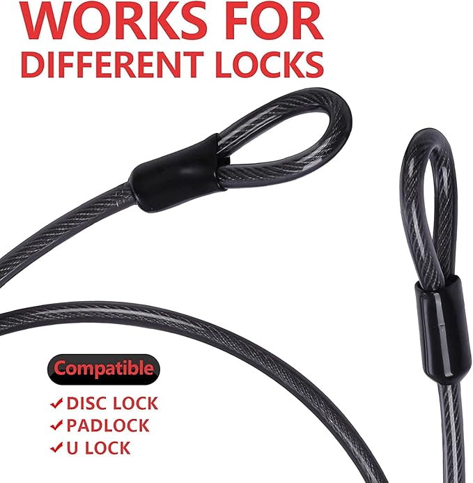 DELSWIN Security Steel Cable with Loops - 6ft, 15ft Heavy Duty Bike Steel Cables 3/8 inch Thick Vinyl Coated Braided Lock Cable for Bicycle, Generator, Kayak, Patio Furniture