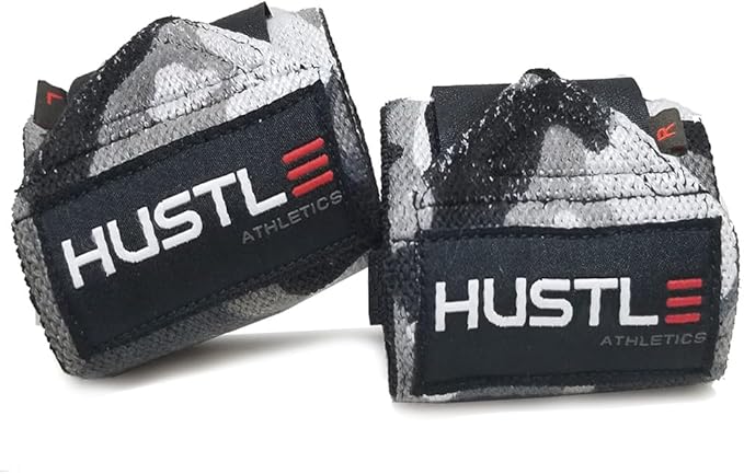 Hustle Athletics Wrist Wraps for Weightlifting, USPA-Approved Wrist Support Weight Lifting Wraps, Premium Hook-and-Loop, 12 in or 18 in Heavy-Duty Cotton-Elastic Support for Powerlifting & Bench Press