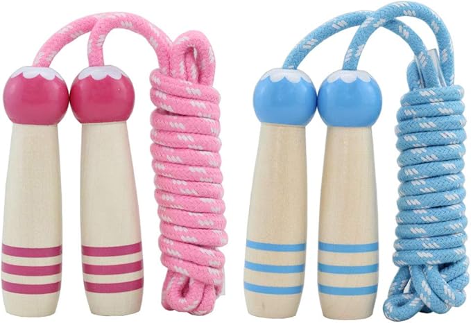 Jump Rope Kids, 7ft Adjustable Cotton Skipping Rope with Wooden Handle for Boys and Girls Fitness Outdoor Exercise