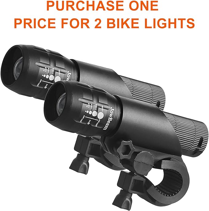 2 Packs Bike Light Set Super Bright Focus Adjustable Front Headlight and Rear LED Mountain Bicycle Light, Mount Included JB866