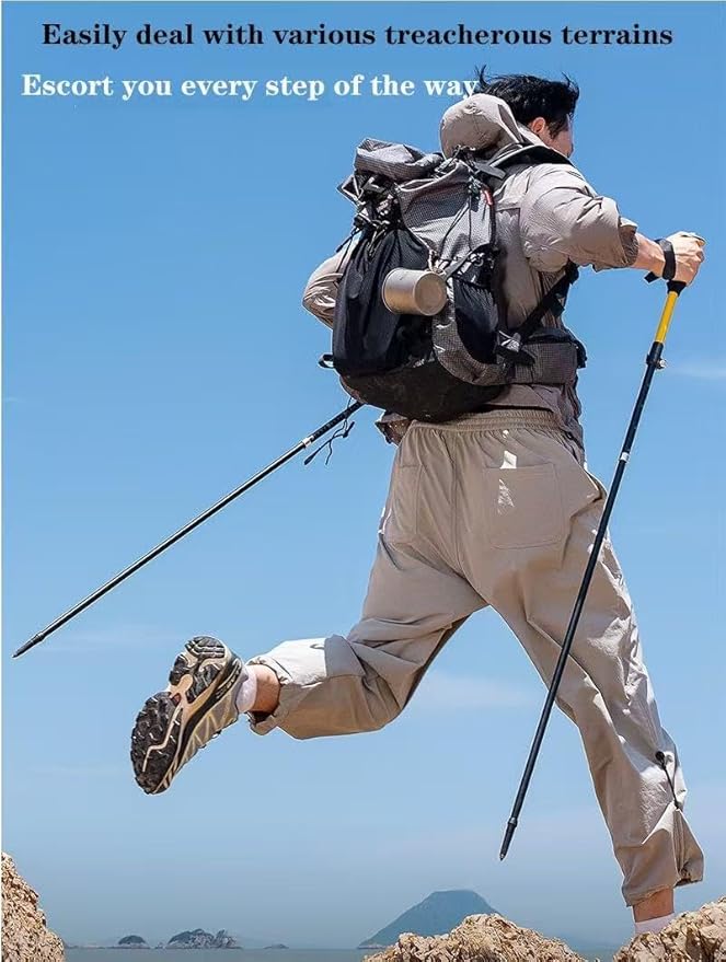 Lightweight Aluminum Collapsible Trekking Pole, Adjustable 7075 Walking Stick for Hiking, Travel & Outdoor Adventures, Quick-Lock Foldable Design for Men and Women