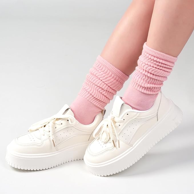 Grip Pilates Socks for Women, Yoga Slouch Socks with Grip for Barre Workout Hospital Long Scrunch Slipper Socks