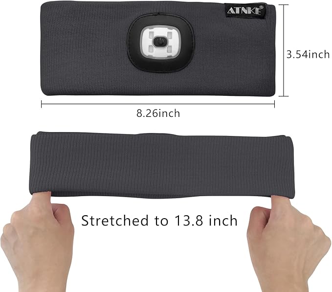 ATNKE 4 LED Lighted Sport Sweatband,USB Rechargeable Running Head Band Lamp High Stretch Wicking Gifts for Men and Women