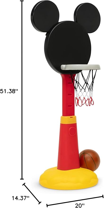 Delta Children Disney Mickey Mouse Plastic Basketball Set - Includes Basketball Hoop, 1 Basketball and Ball Pump, Red/Black