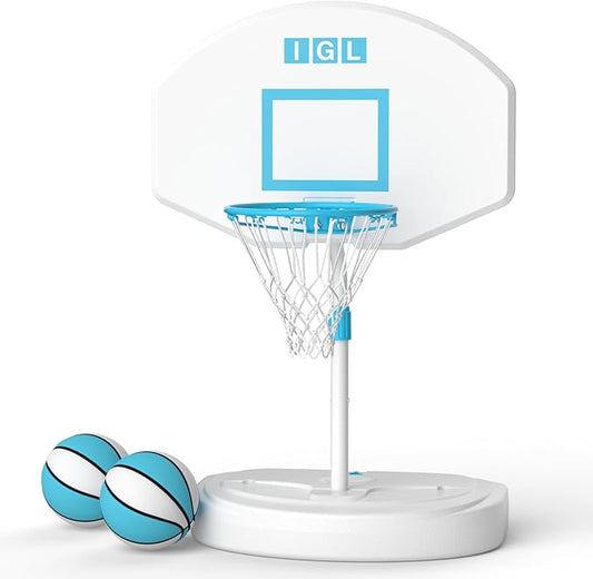 IGL DunkSplash Elite Pool Basketball Hoop, Swimming Pool Basketball Hoop Poolside with PC Backboard, Stainless Steel Rim, Water Storage Base & Stand with 2 Balls & Pump