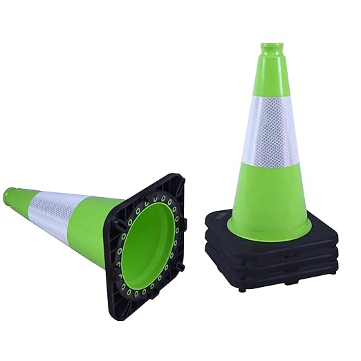 4 Pack 18" Green Traffic Safety Cones – High-Visibility PVC Cones with Weighted Black Base for Construction, Parking, and Crowd Control (18 inch -4 Pack)
