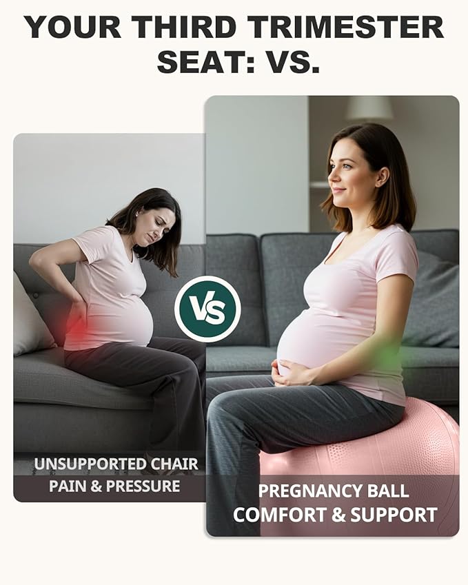 Trideer Pregnancy Birthing Ball - 1.7mm Extra Thick Yoga Ball for Maternity, Labor, Exercise, Physio, Recovery - Guide & Baby Memory Book Included - 440LB Anti-Burst & Non-Slip Stability