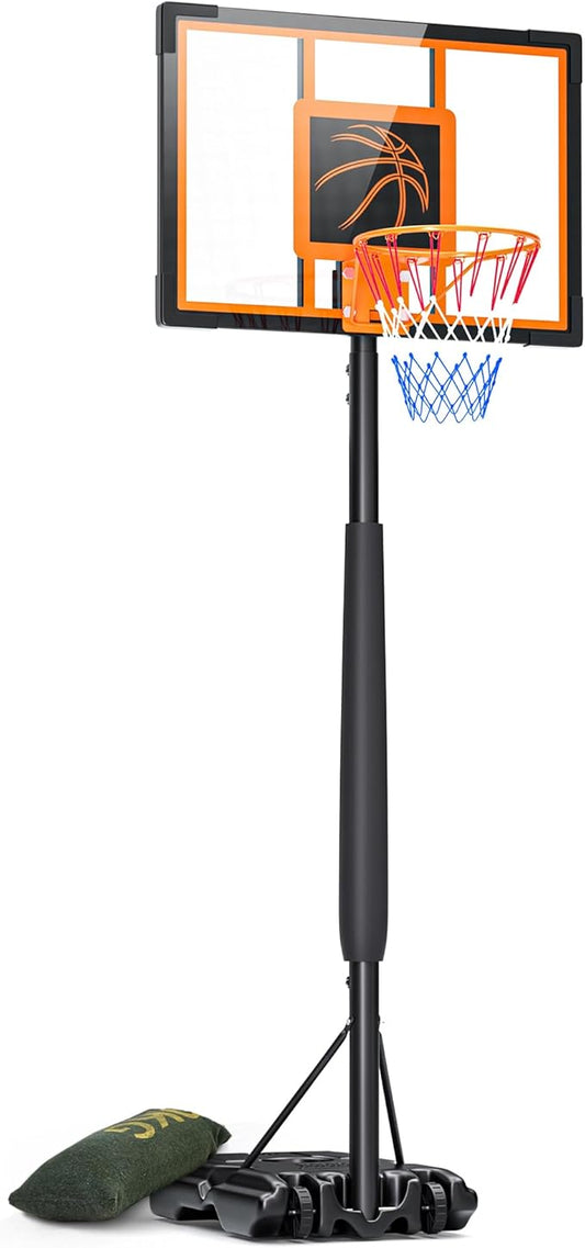 Basketball Hoop Outdoor Basketball Goal Portable Adjustable for Adults, Youth in Backyard, Driveway, Indoor, 44 Inch Pc Shatterproof Backboard, 2 Sand Bags and Portable Wheels