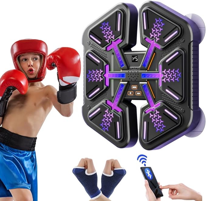 Music Boxing Machine With Gloves, Wall Mounted Intelligent Trainer for Kids, Game Equipment Workout Punching Machine for Teenagers Boys Girls Gifts