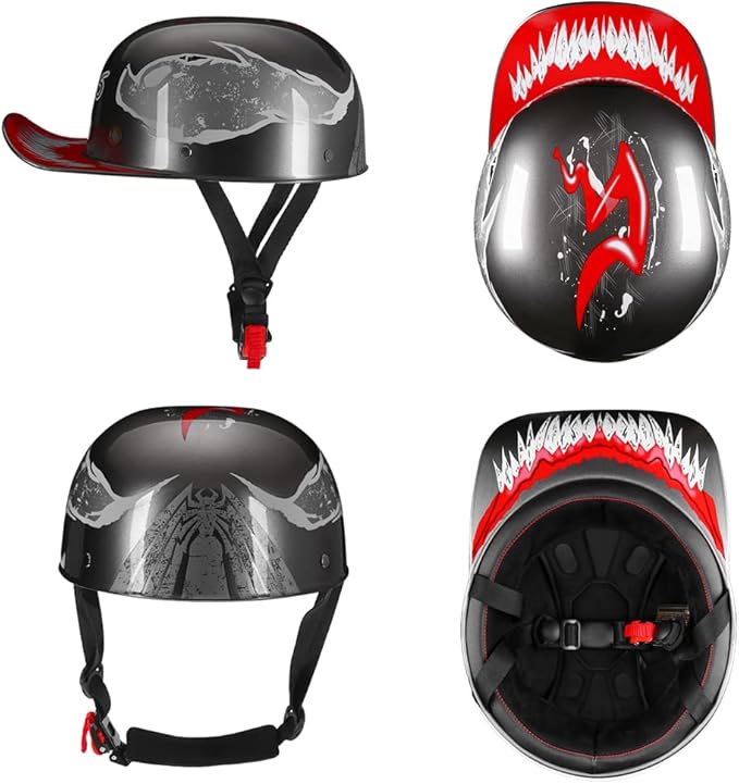 Vintage Retro Open Face Motorcycle Helmet Baseball Cap Half Helmets Men Women for Moped Cap Jet Scooter Street Cruiser with Mask Glasses - DOT Certified