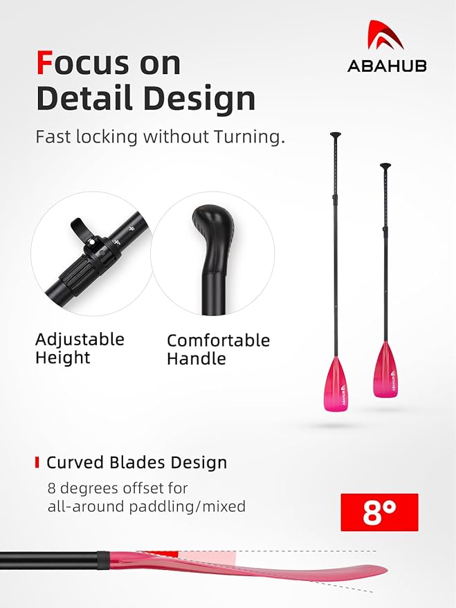 Abahub SUP Paddle - 3 Piece Adjustable Paddles - Lightweight Stand-up Paddle Oars for Paddleboard, Adjustable Aluminum Alloy Shaft 68" - 84", Black/Blue/Green/Orange/Red/Yellow Plastic Nylon Blade