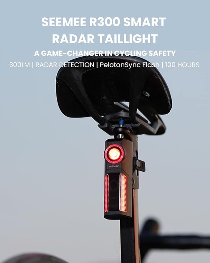 MagicShine SEEMEE R300 Smart Radar Taillight,High-Power LED ANT+ Enabled Radar System 270° Wide Viewing Angle Lock Function Mode Memory Function IPX6 Waterproof Rear Light