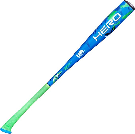 Axe Hero USA Baseball Bat | Drop -12 | 1-Piece Alloy | 2 1/2" Barrel | Balanced Lightweight Design for Maximum Bat Speed | Great for Youth, Beginners | Blue/Green
