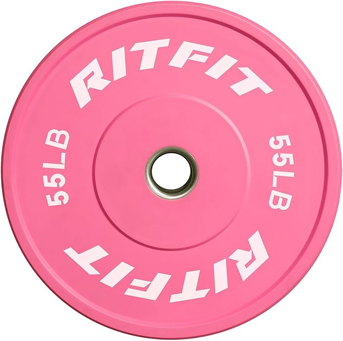 RITFIT Pink Weight Plates, 2 Inch Olympic Barbell Weight Plate, Bumper Plates With Steel Insert, Pink Weights for Gym and Home