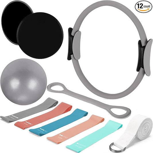 Set of 6 Style Pilates Home Equipment Set Pilates Essential Kit Workout Accessories 14 Magic Circle Mini Exercise Ball Yoga Strap Silicone Tension Strip Tension Band Sliding Plate