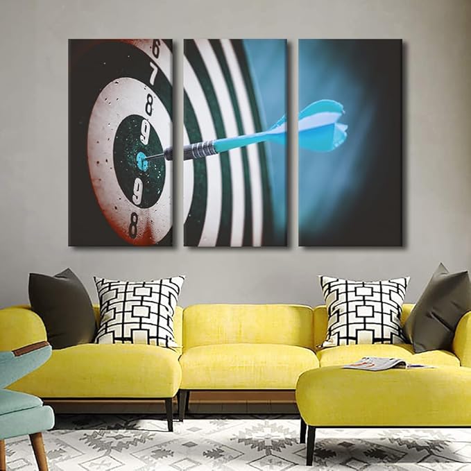 Canvas Wall Art Vintage Office Paintings Prints on Canvas Positive Darts Hit the Bull's Eye Closeup Modern Artwork Pictures for Living Room Bedroom Wall Decor Giclee Framed Ready to Hang, 40"Wx60"H