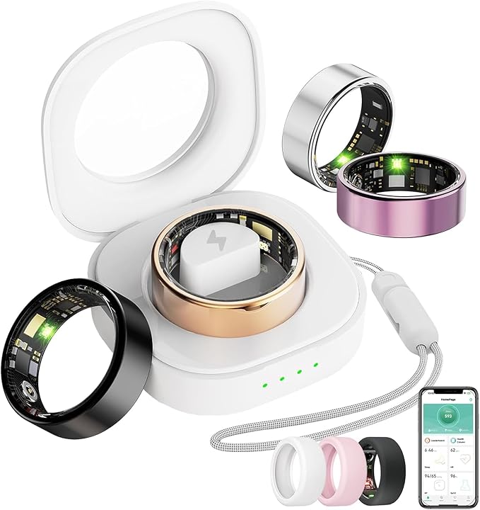 Smart Ring for Women Men, Health Tracker with Heart Rate/Blood Oxygen/Blood Pressure/Sleep Monitor/Step Counting, IP68 Waterproof Fitness Ring, No App Fees for iPhone & Android (Silver, 13#)