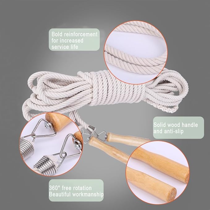 ACEONE Long Jump Rope, Multiplayer Skipping Rope with Wooden Handle for Kids and Adult, Team Group Jumping Rope for School Sport and Outdoor Activity