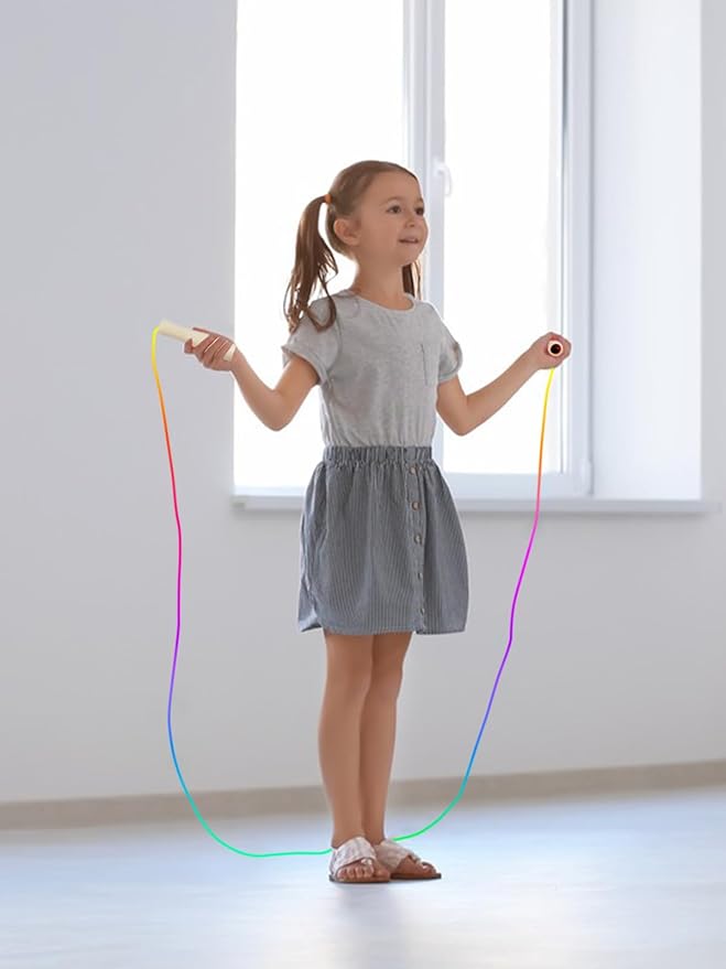 Jump Rope for Kids, Lorvain Adjustable Skipping Rope, Kids Jump Ropes with Wooden Handle for Girls Boys, Weighted Jumping Ropes for Fitness Workout Exercise Outdoor Fun Activity