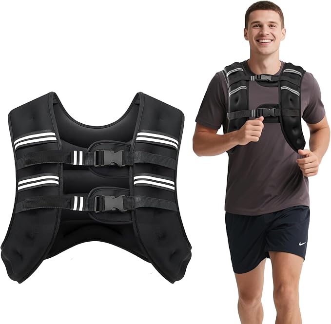 Weighted Vest, 6lb/8lb/12lb/16lb/20lb/30lb for Men, Women with Reflective Stripe, Weight Vests Adjustable for Workout, Strength Training, Running, Fitness, Muscle Building, Weight Loss