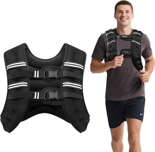Weighted Vest, 6lb/8lb/12lb/16lb/20lb/30lb for Men, Women with Reflective Stripe, Weight Vests Adjustable for Workout, Strength Training, Running, Fitness, Muscle Building, Weight Loss