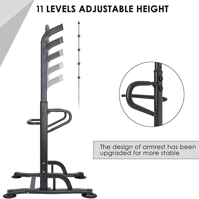 DlandHome Upgrade Multi-Function Power Tower Adjustable Height Pull Up and Dip Station Strength Training Fitness Workout Station, PSBB002-P