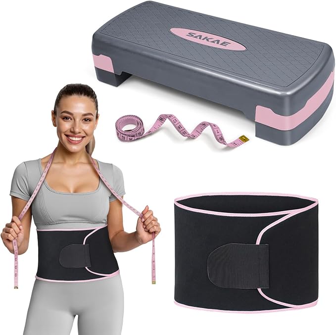 Adjustable Height Aerobic Stepper Set, Multiple Bundle Options with Dumbbells, Kettlebell, Waist Trimmer, Ankle Weights or Weighted Vest, Workout Exercise Step Platform w/Level Risers, 4 Colors