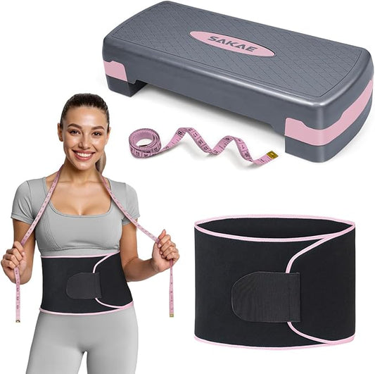 Adjustable Height Aerobic Stepper Set, Multiple Bundle Options with Dumbbells, Kettlebell, Waist Trimmer, Ankle Weights or Weighted Vest, Workout Exercise Step Platform w/Level Risers, 4 Colors