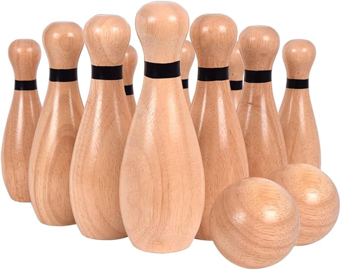 NI-ROU Outdoor Giant Lawn Bowling Games Rubber Wooden Lawn Set Fun Sports Games Outside or Indoor for Family Adults and Kids Backyard Skittles Carrying Bag with 10 Pins and 2 Balls