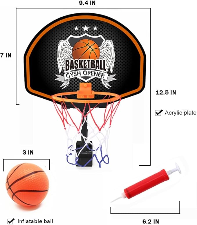 GYSH Trash Can Basketball Hoop，Clip On Any Bin or Behind The Door ! Mini Hoop with Backboard, Ball & Pump，Classroom, Office Toys for Adults, Great Birthday Gift Idea (Black)