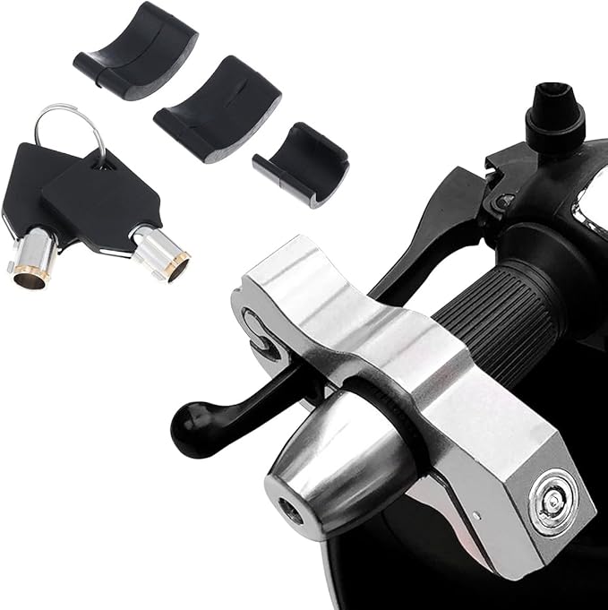 Windance Motorcycle Handlebar Lock Anti Theft Heavy Duty Brake Lever Parking Security Lock for Mopeds Motorbike Bike ATV (Silver)