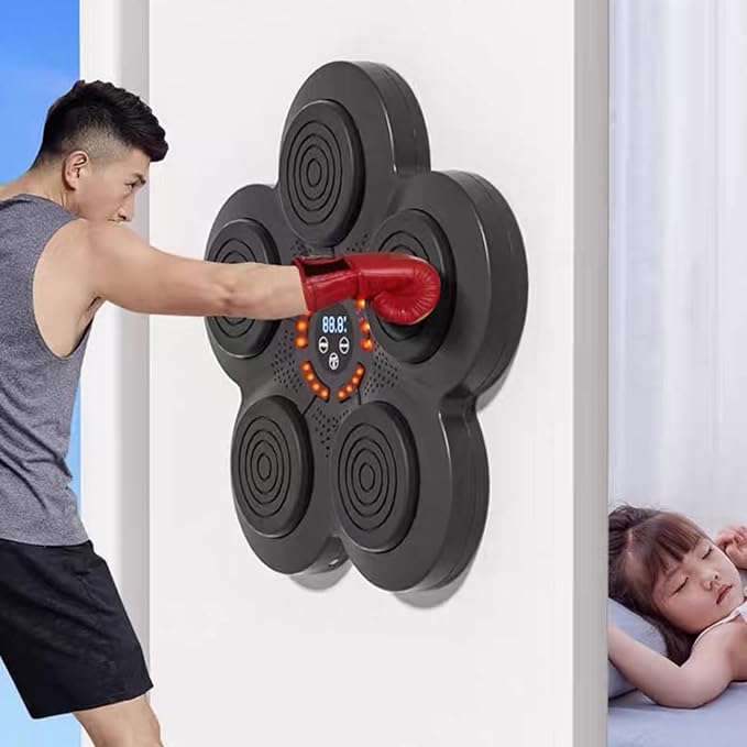 Music Boxing Training Machine, Smart Music Wall Mounted Punching Sports Equipment with Professional Boxing Gloves, 9 Gear Speed Mode, Hand/Eye/Speed Reaction for Stress Relief