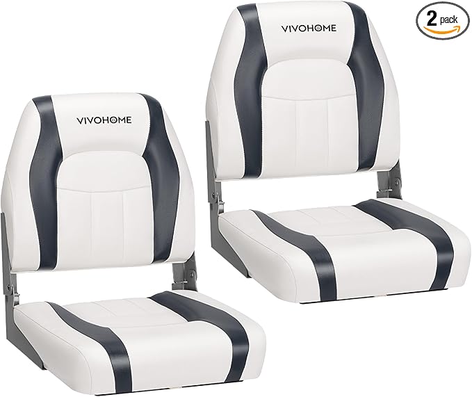 VIVOHOME Folding Low Back Boat Seats 2 Pack, Waterproof Boat Captain Chairs, 4 Mounting Screws Included, White and Gray