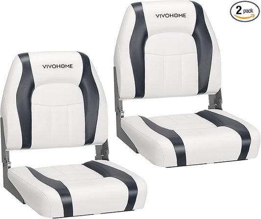 VIVOHOME Folding Low Back Boat Seats 2 Pack, Waterproof Boat Captain Chairs, 4 Mounting Screws Included, White and Gray