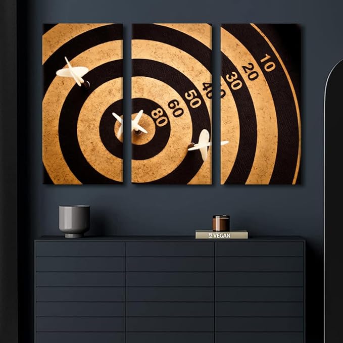 Wall Decor Sports Theme Posters and Prints 3 Piece Black and White Paintings Art Dart Hits the Bullseye Canvas Wall Art for Club Living Room Giclee Gallery Packaging Artwork Ready to Hang(40"Wx60"H)