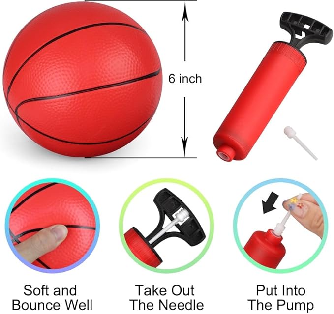 Dilabnba 6'' Mini Replacement Basketballs for Indoor Basketball Hoop, Kids Adults Red Soft Rubber Ball for Coutyard Pool Beach Over Door Basketball Hoop, 6PCS Toddler Child Small Balls with Air Pump