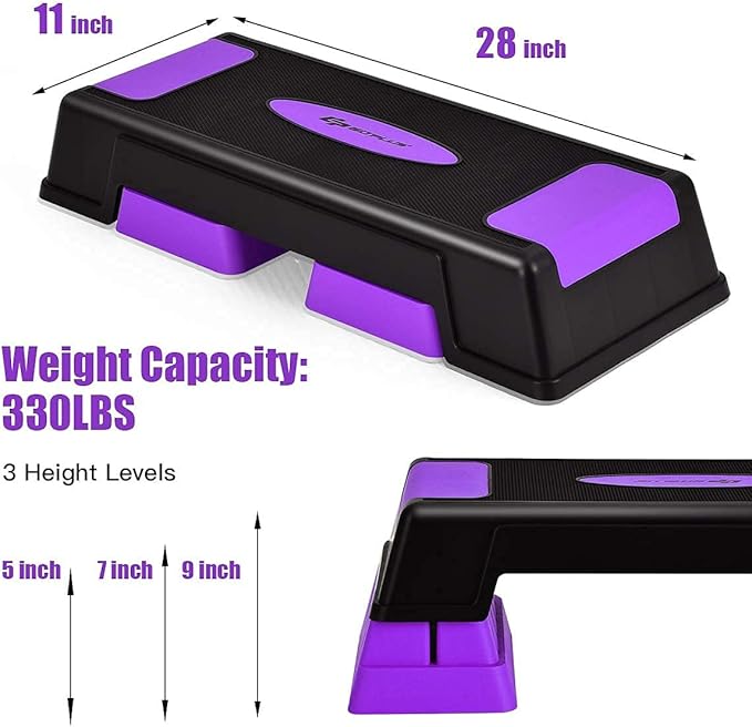 Goplus 30'' Aerobic Stepper with Risers, 5” 7” 9” Levels Height Adjustable, Workout Fitness Exercise Step Platform Trainer with Non-Slip Foot Pads, for Home/Gym