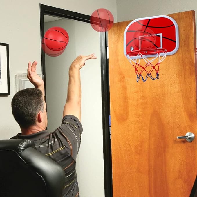 Indoor Basketball Hoop Set for Kids Adults, Mini Over The Door Hoop Set with 4 Mini 6" Balls for Wall Home Office, Upgarde Wall Mount Basketball Goal Sport Game for Boys Age 3-12 Years