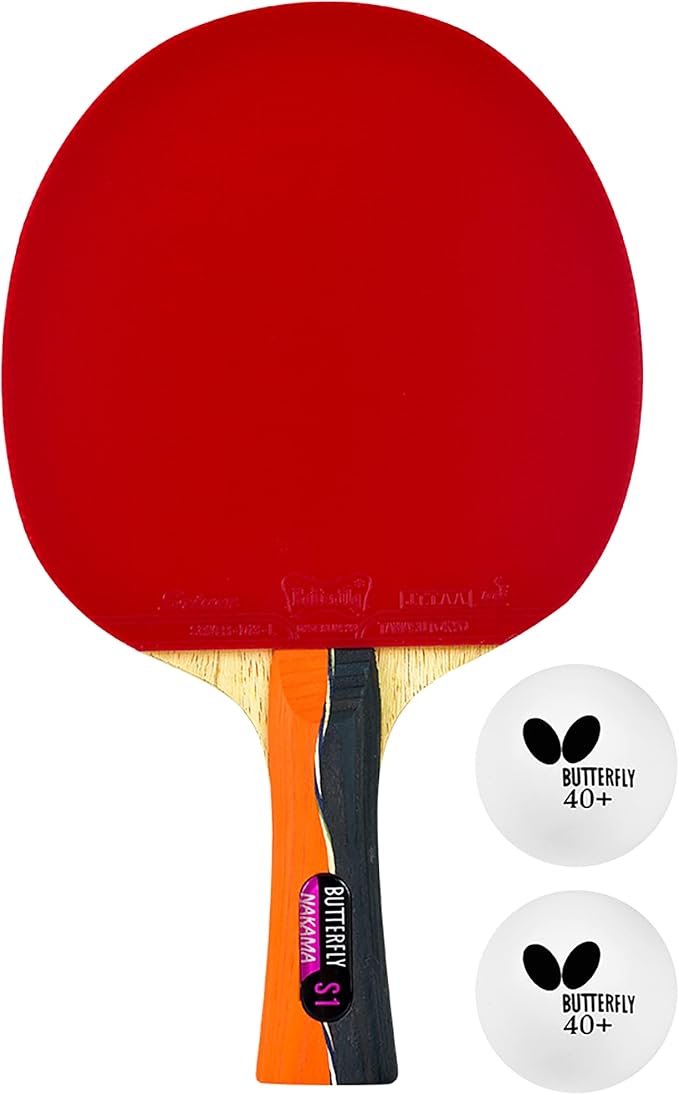 Butterfly Nakama Shakehand Ping Pong Paddle - Recommended for Beginner & Intermediate Level Players - Includes Two Free 40+ Balls - International Table Tennis Federation Approved