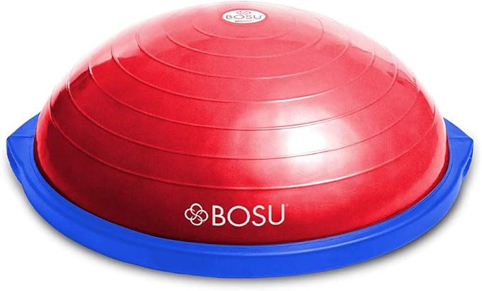 Bosu Balance Ball Exercise Trainer, Home Gym Equipment w/ Guided Workouts & Pump, 26", Blue - Inflatable Fitness Platform for Strength Training, Standing, Balancing, and Core Workout