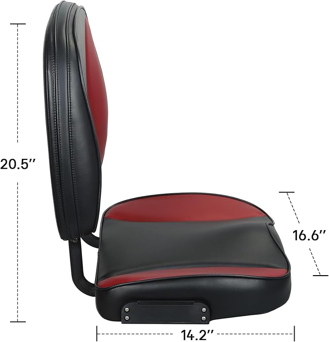 Folding Boat Seat Low Back Fishing Boat Seats with Caddy Organizer, Black/Red/Black