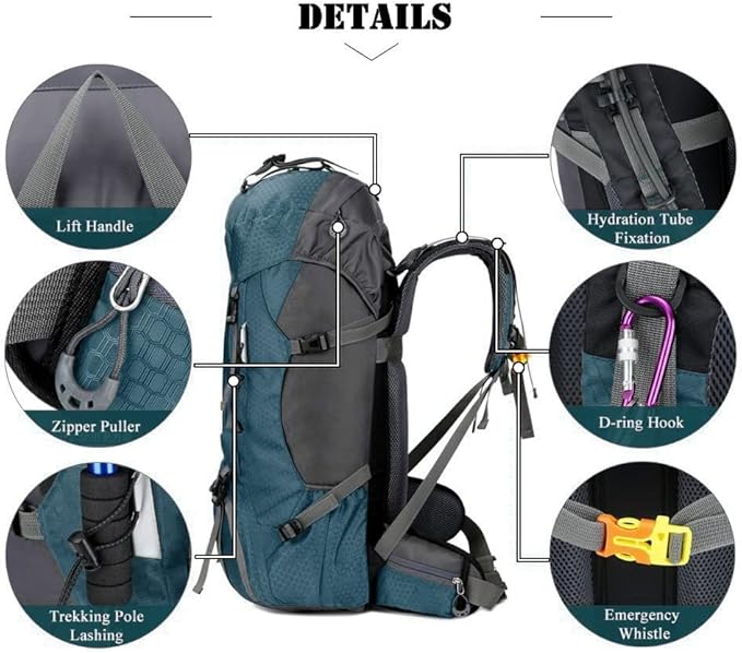 Bseash 60L Waterproof Hiking Camping Backpack with Rain Cover, Large Outdoor Sport Travel Daypack Rucksack for Climbing