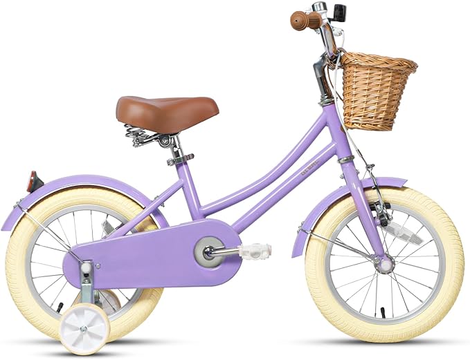 Glerc Little Molly 12-20 Inch Kids Retro Cruiser Bike for 2-13 Year Old with Wicker Basket & Training Wheels/Kickstand, Multiple Colors