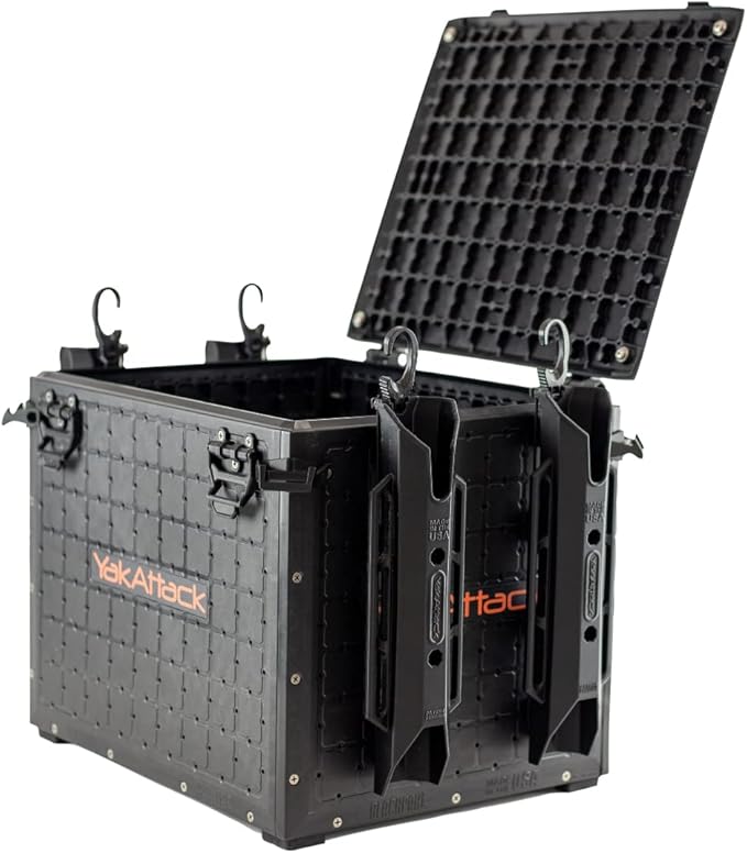 YakAttack BlackPak Pro 13" x 16" Kayak Fishing Crate with 4 Rod Holders - Black | Tackle Storage Box & Gear Organizer for Kayaks | Lightweight, Durable & Customizable Marine Accessory | Made in USA